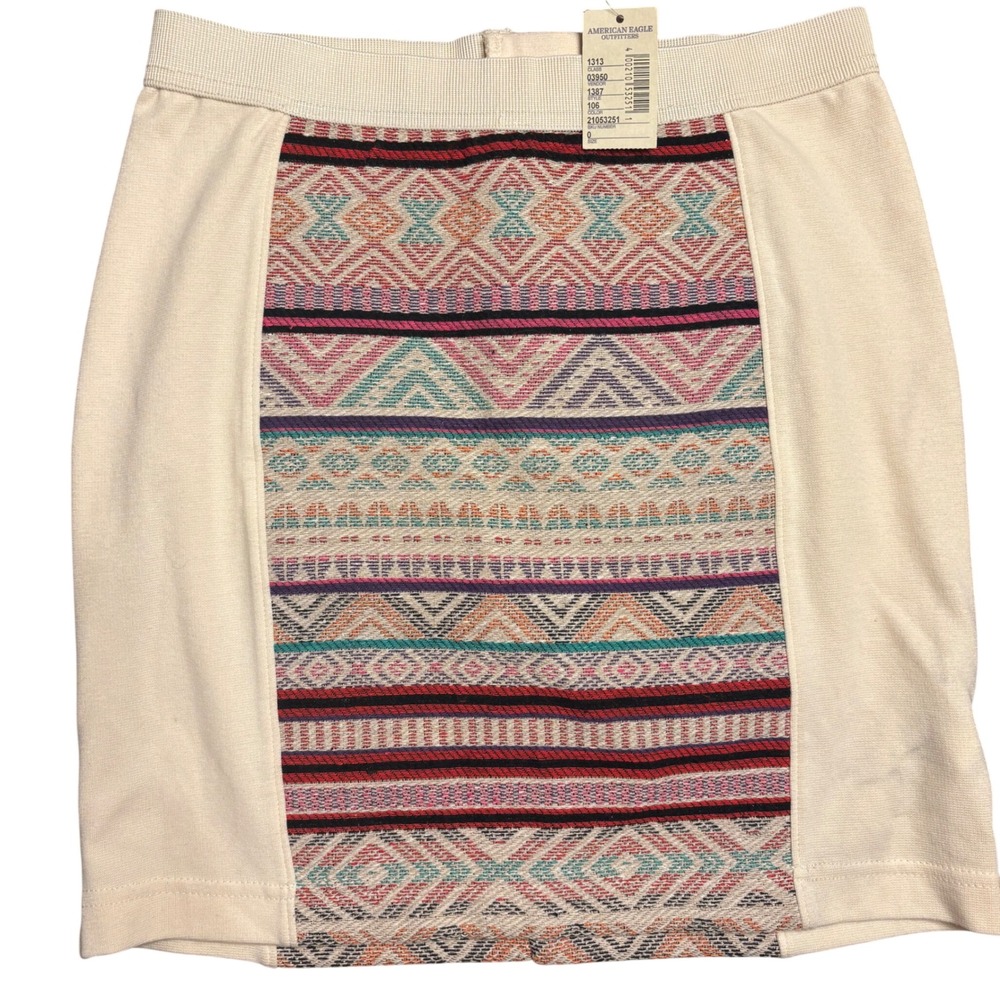 American Eagle Southwestern Tapestry Mini Skirt Size 0 Cream Knit Boho Aztec New